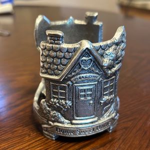 Vintage 1998 Carson Pewter Candle Jar Holder.“Home Sweet Home” at the base.